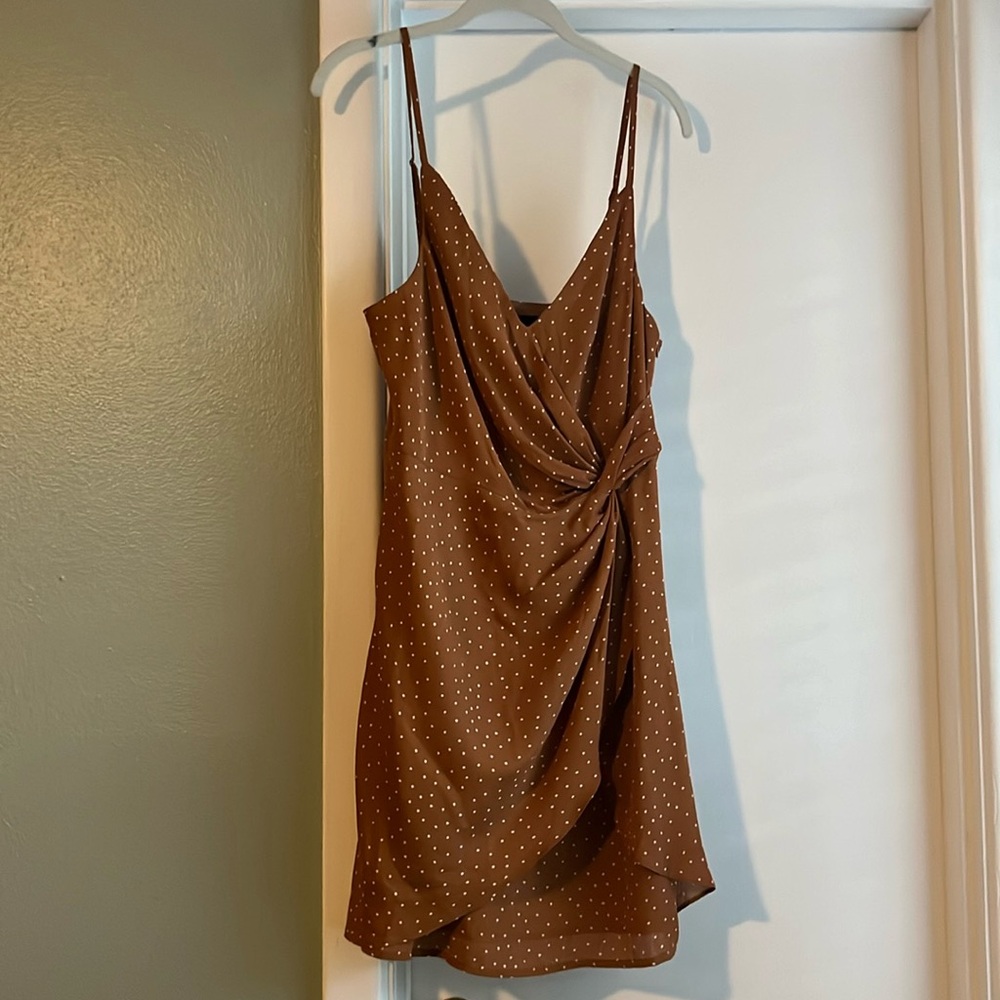 Lulus burnt orange polka dot dress NWT